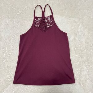 Aeropostale Womens Rib Knit Lace Tank Size Large Burgundy Plum Y2K Boho Fitted